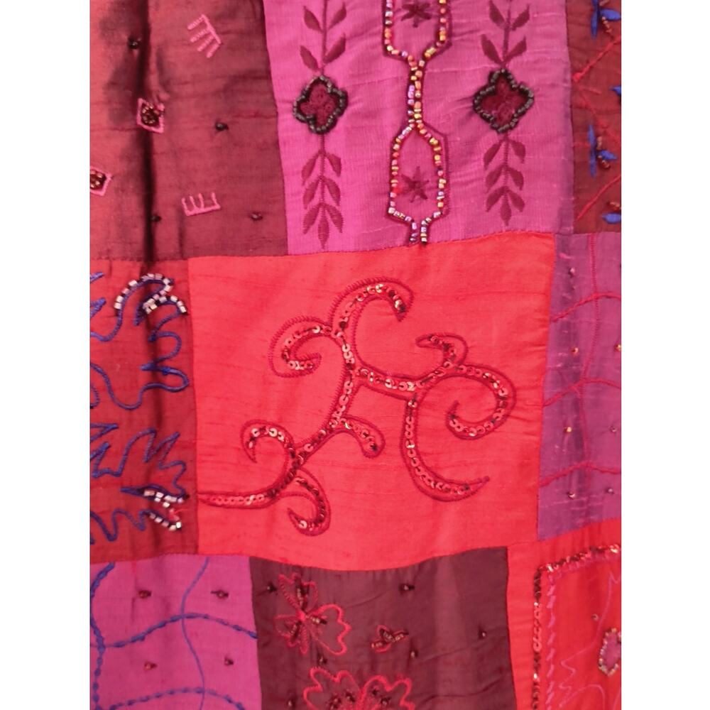 Chicos Design 100% Silk Beaded Patchwork Shirt Jacket Boho Art to Wear Shacket - Picture 6 of 16